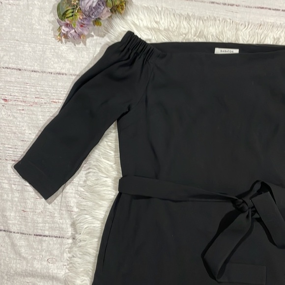 Aritzia Babaton Brightwell Black Tie Waist Off Shoulder Mini Dress - Picture 9 of 11